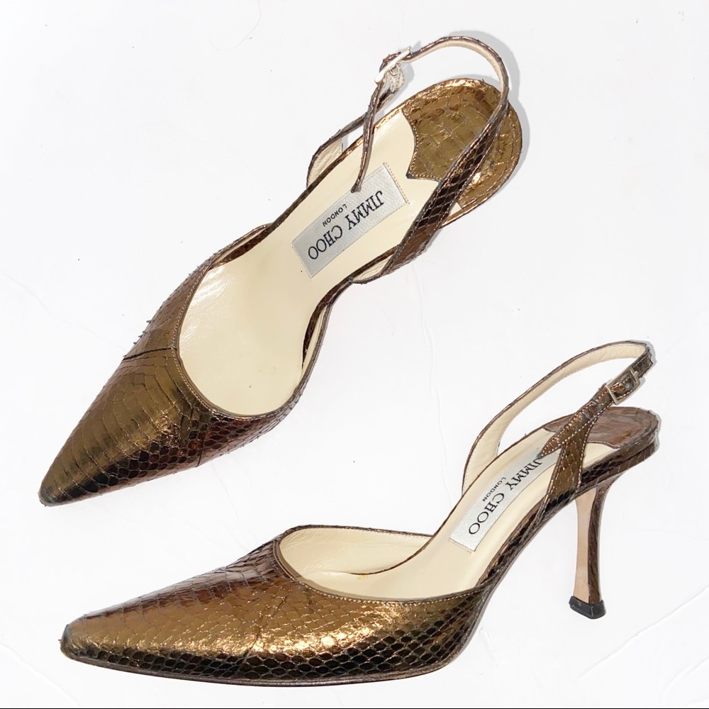 Jimmy Choo Metallic Snakeskin Sling Back Heels